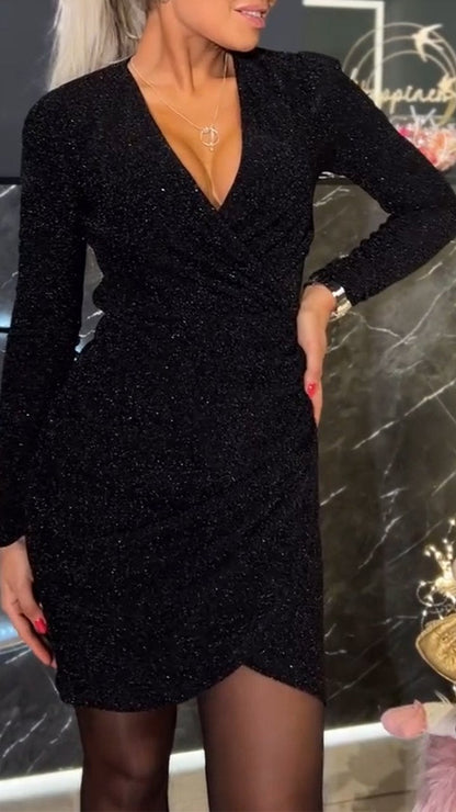 Women's V-neck Sequined Dress black