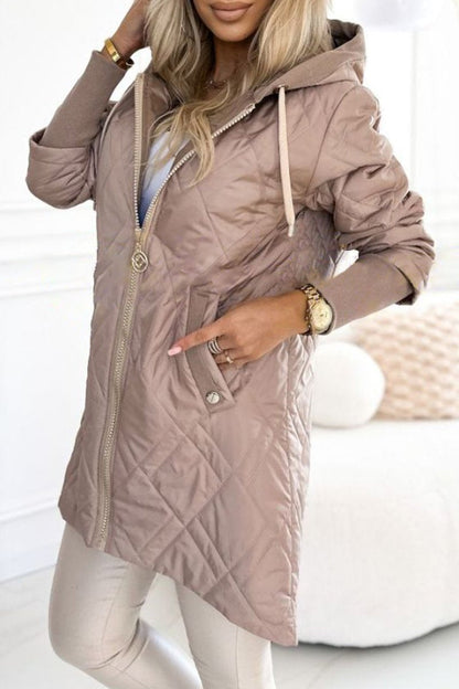 Women's Hooded Zippered Cuffs Casual Cotton Coat