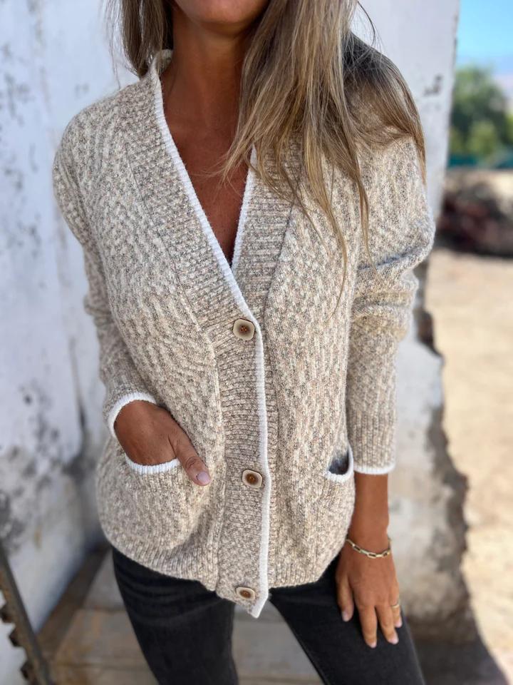 Casual V-neck Cardigan Jacket apricot