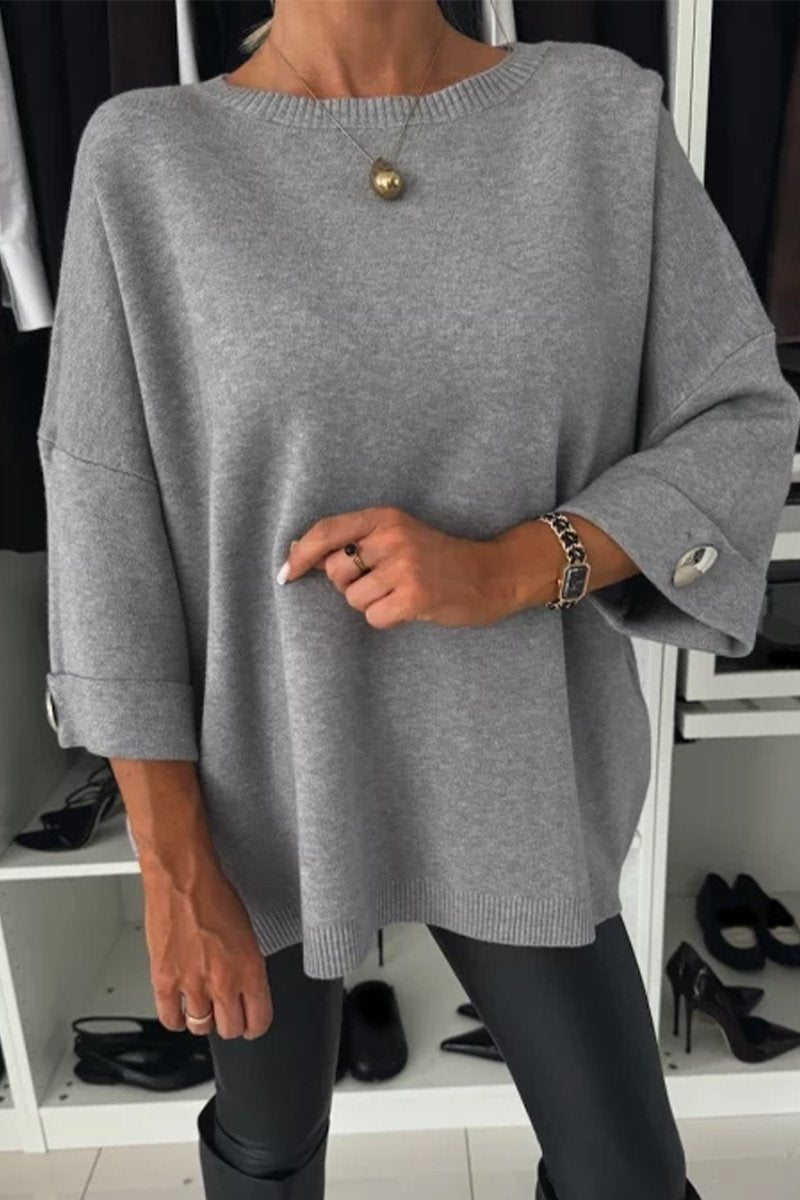 Women's Round Neck Mid-sleeve Knitted Casual Top grey