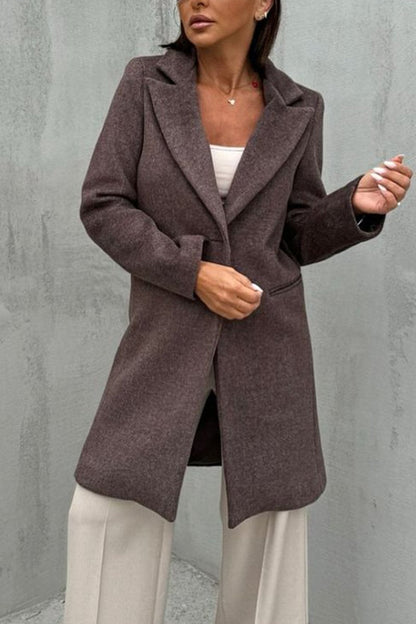 Women's Casual Lapel Solid Color Coat brown