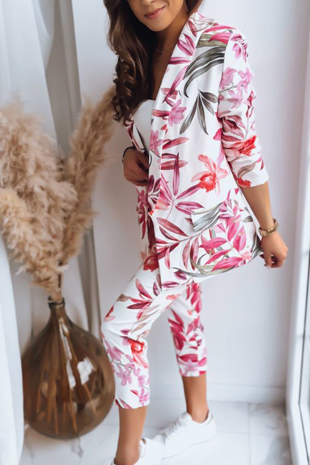 Women's Printed Blazer and Pants Two-piece Set