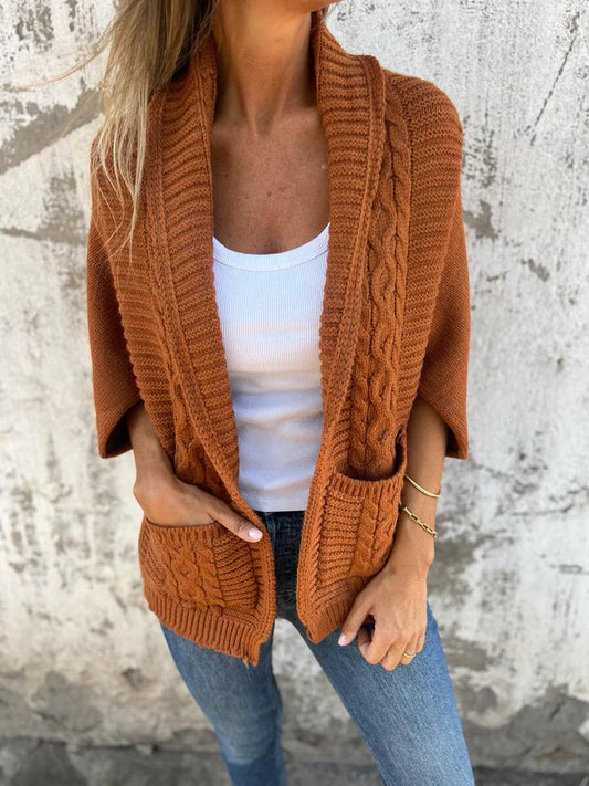 Casual Lapel Knitted Cardigan Jacket Brown