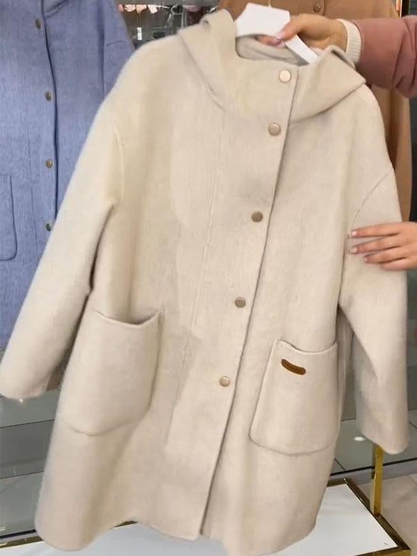 Women's Solid Color Hooded Coat beige