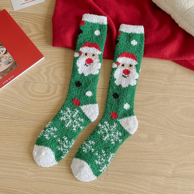 Women's Christmas Non-shedding thickened coral fleece stockings pattern2 one size