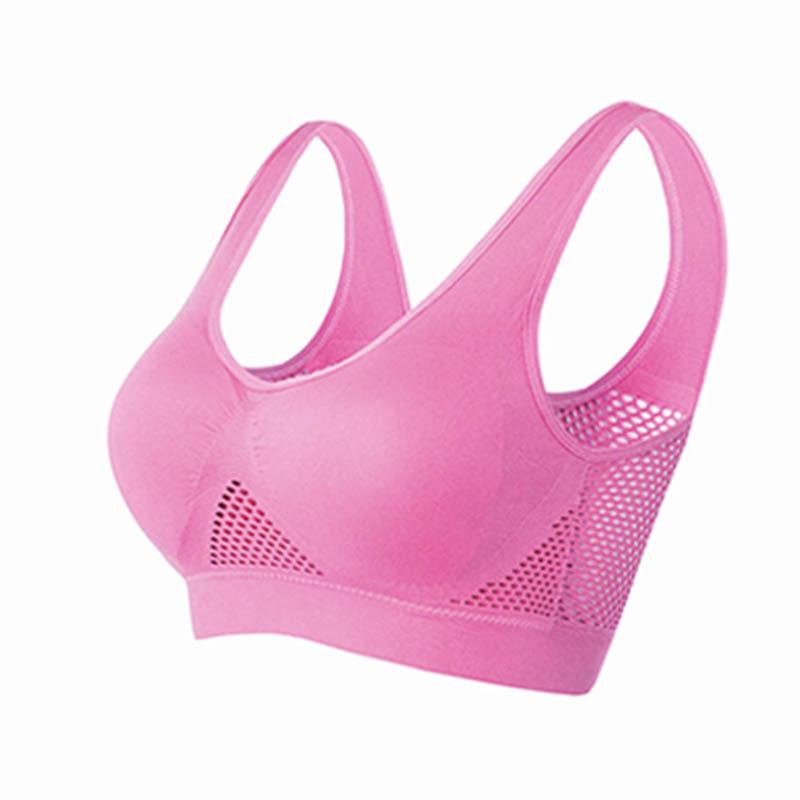 Women's Breathable Underwear Plus Size Seamless Mesh Thin Sports Bra pink