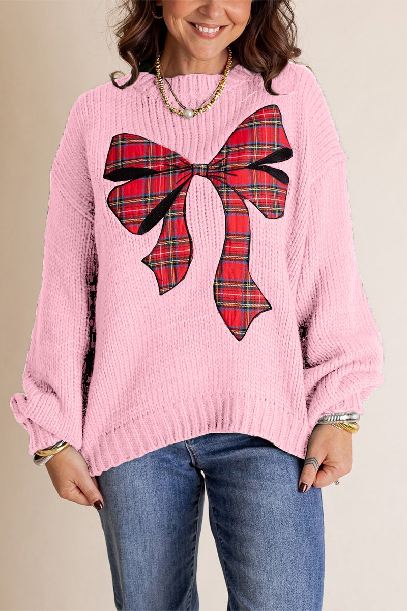 Women's Christmas Knitted Bow Sweater pink