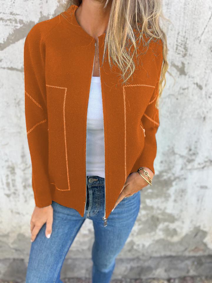 Casual Round Neck Zipper Thin Jacket orange