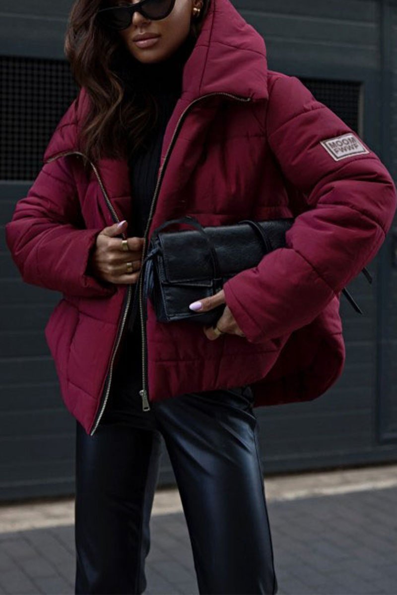 Women's Casual Hooded Thick Cotton Coat Burgundy