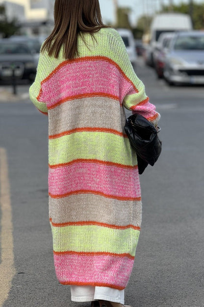 Women's Casual Patchwork Color Long Knitted Cardigan