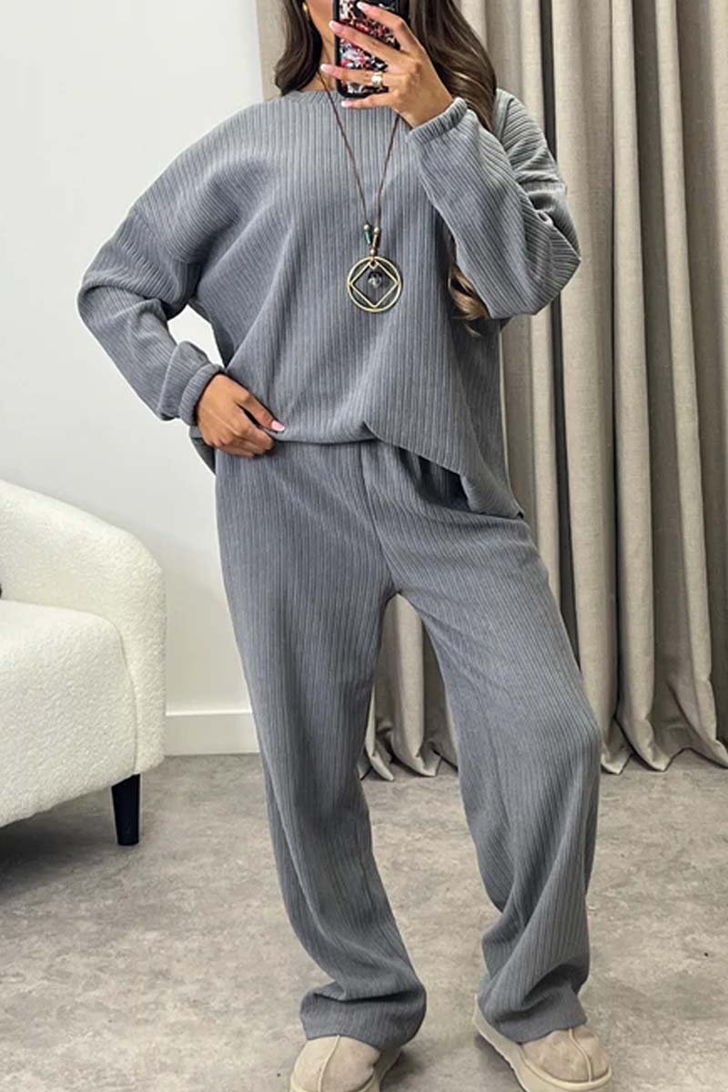 Women's casual solid color pit strip suit Gray