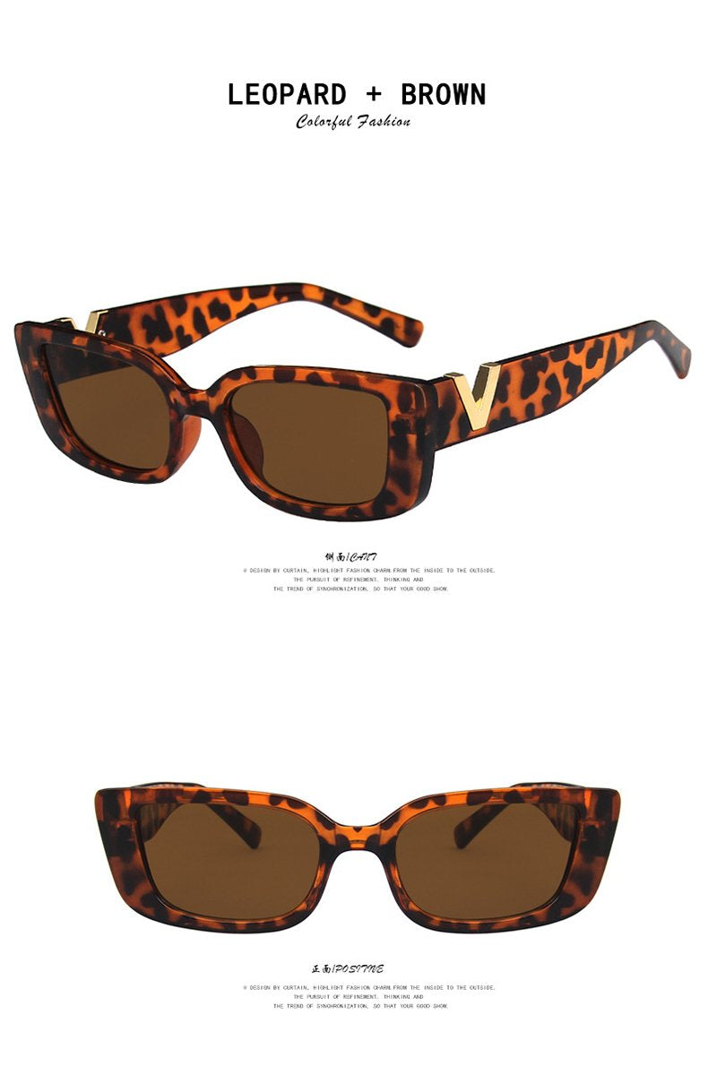 Women's Fashion Trend V Frame Square Sunglasses LEOPARD+BROWN 144mm