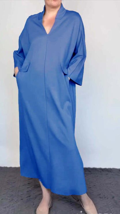 Women's Casual Solid Color Casual Long Sleeve Dress blue