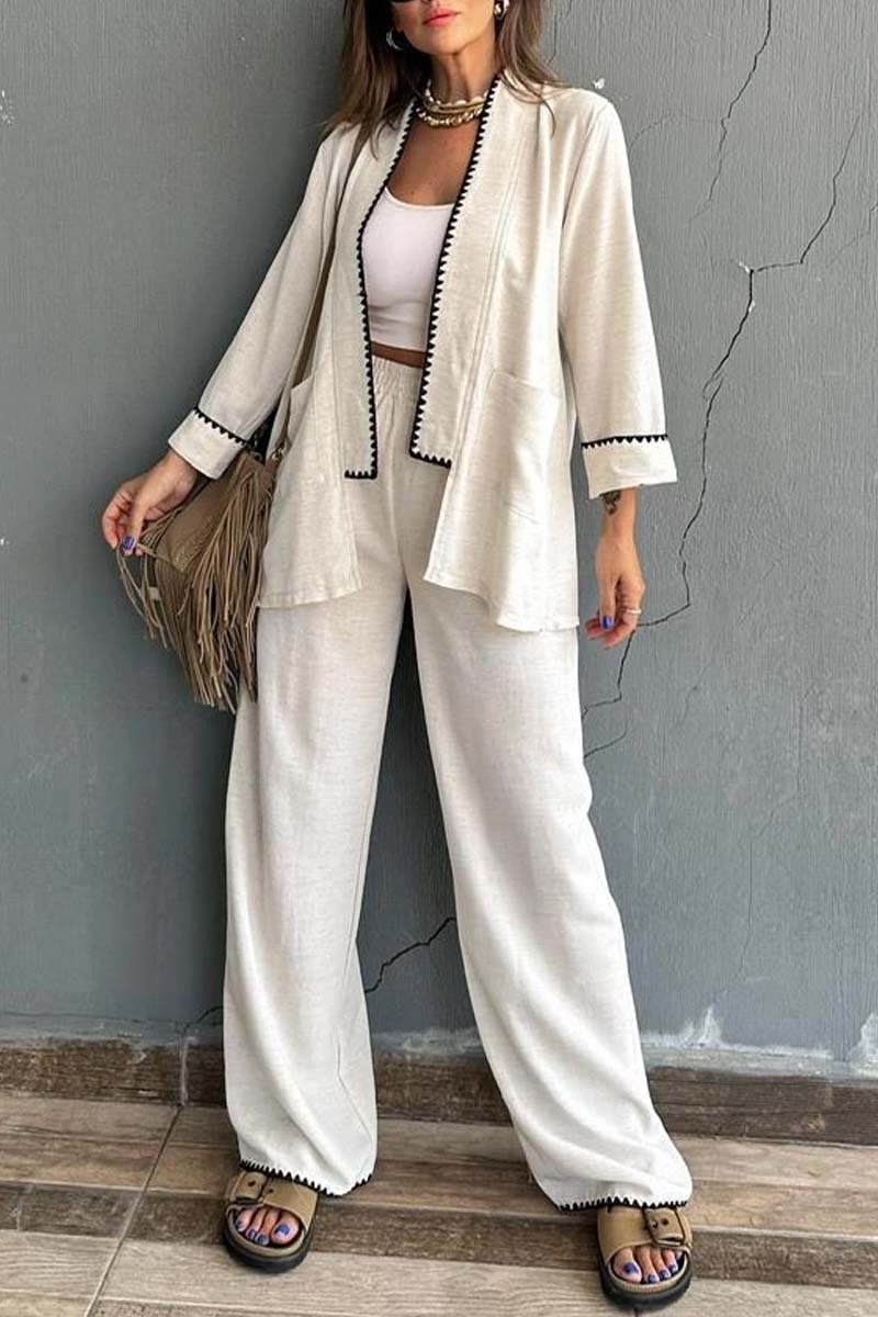 Women's kimono cardigan trousers two-piece set Off White