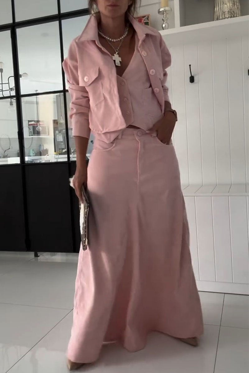 Women's Casual Jacket, Vest and Skirt Two-piece/three-piece Suit pink