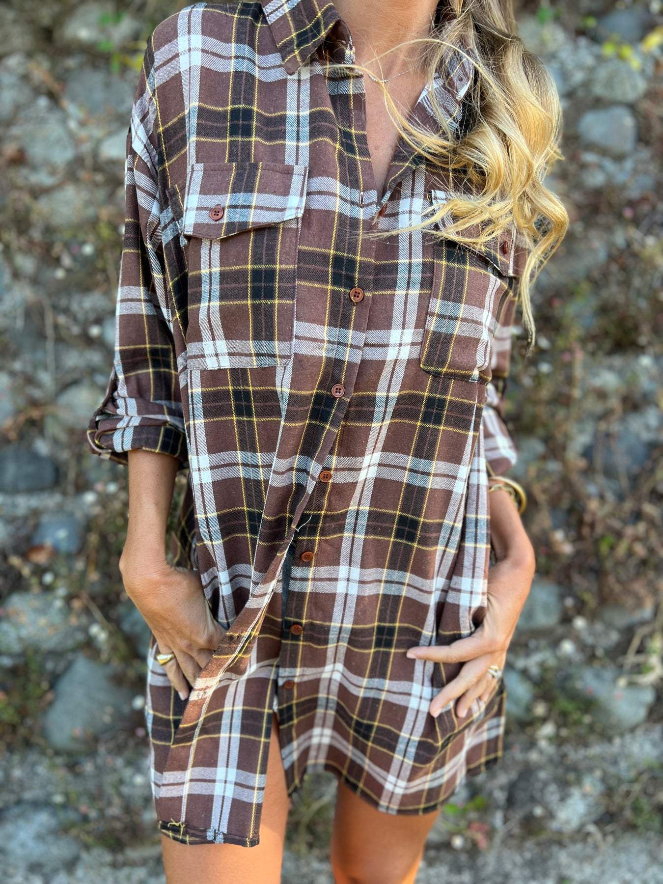 Lapel Single-breasted Plaid Shirt