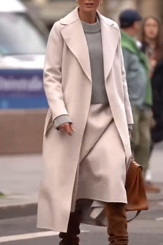 Women's Lapel Long-sleeved Trench Coat and Skirt Two-piece Suit beige