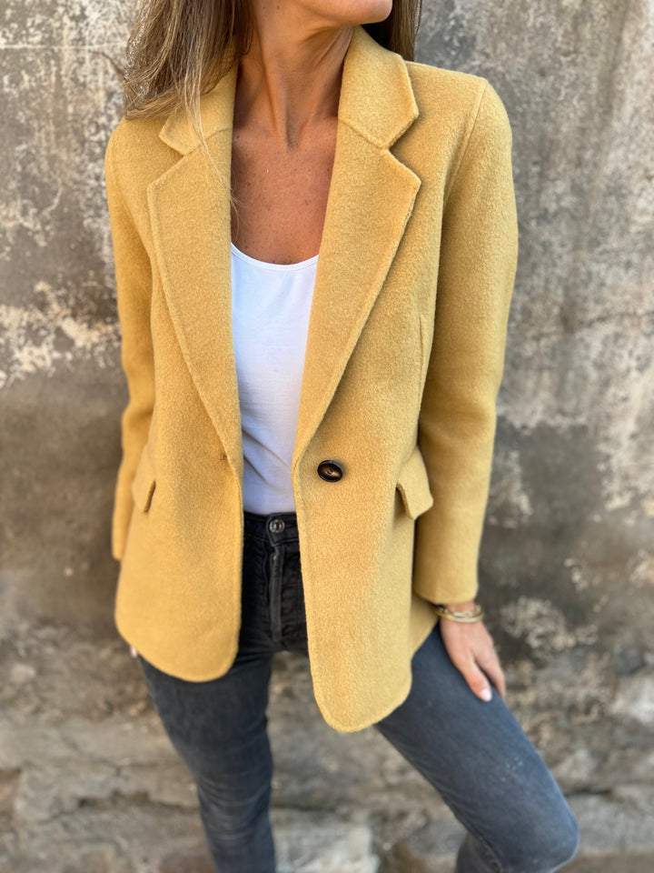 Women's Lapel Long Sleeve Casual Jacket yellow