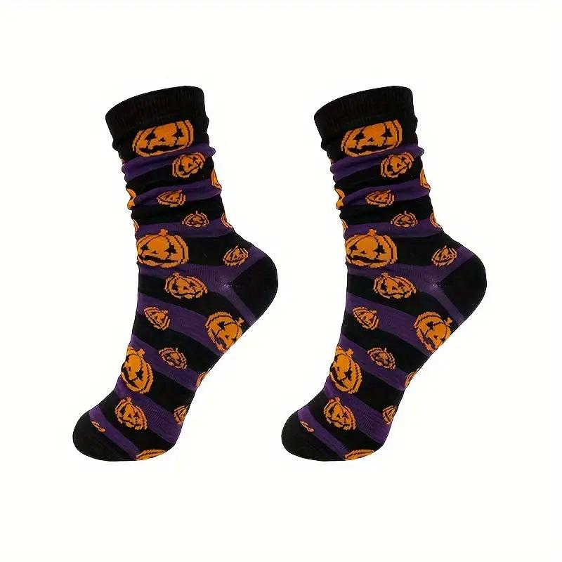 Men's and Women's Halloween Cartoon Print Casual Socks purple one size