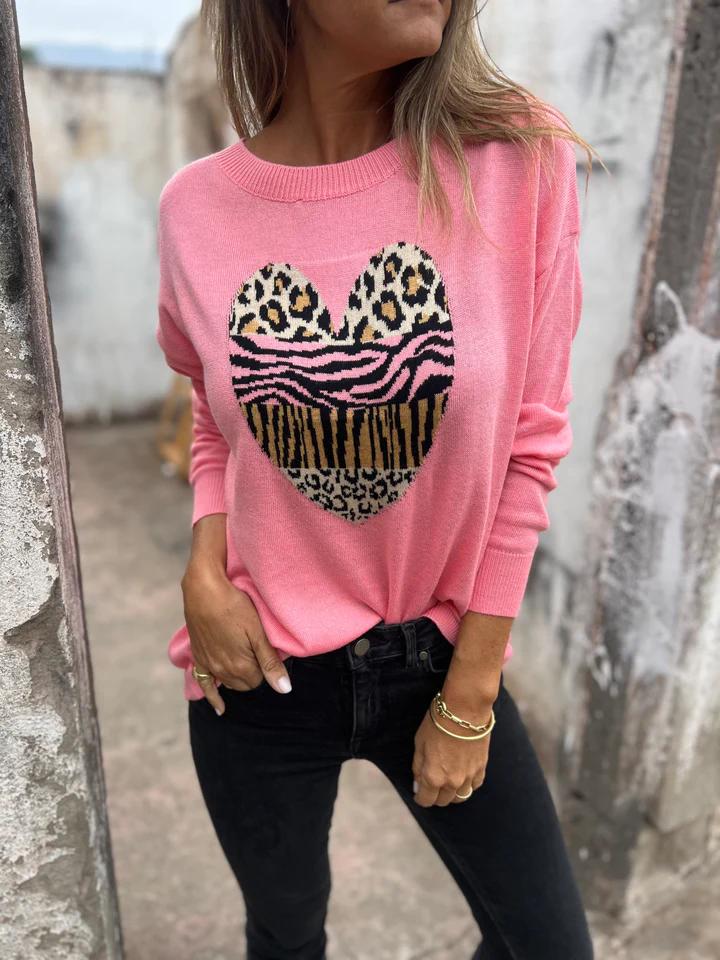 Casual Round Neck Love Print Top