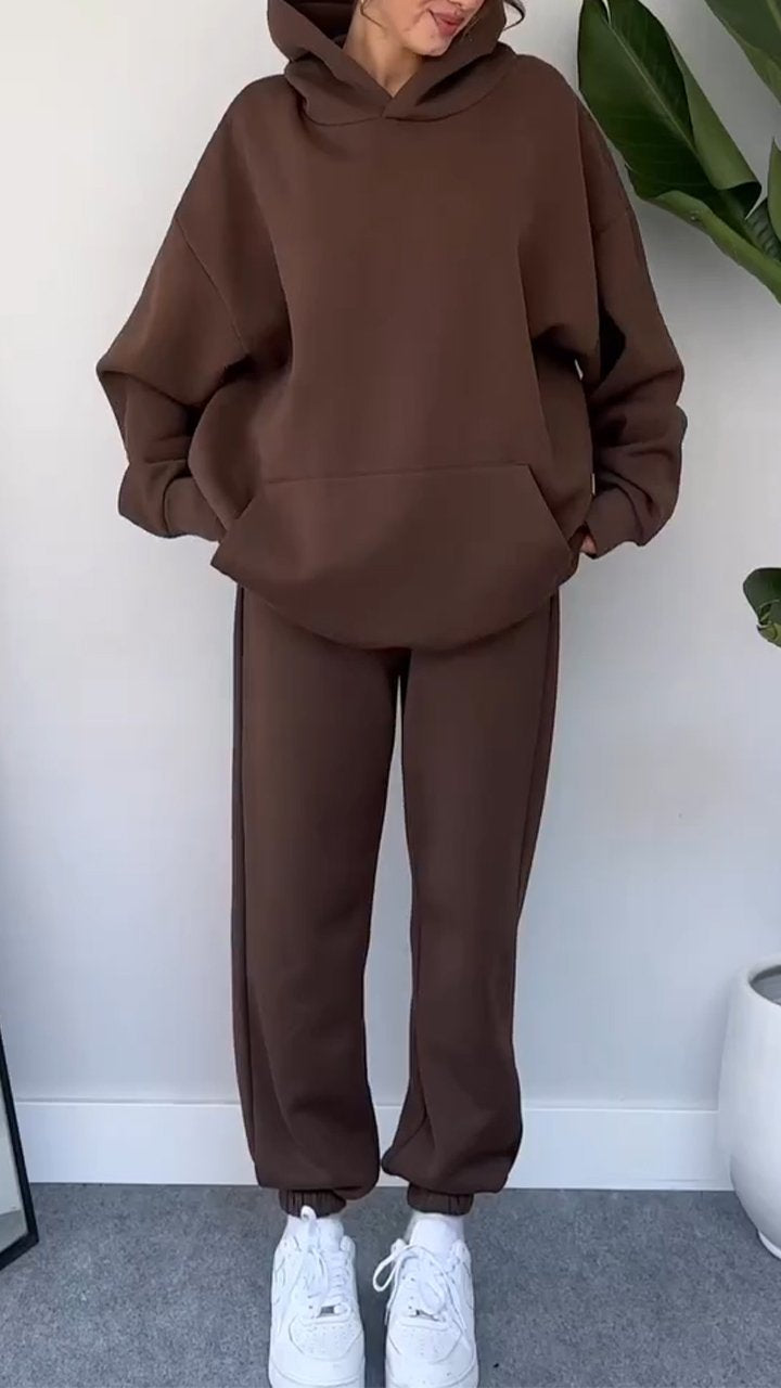 Hooded Sports Two-piece Suit brown