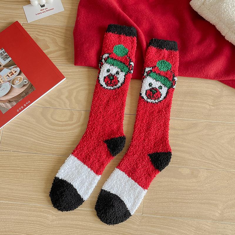 Women's Christmas Non-shedding thickened coral fleece stockings pattern1 one size