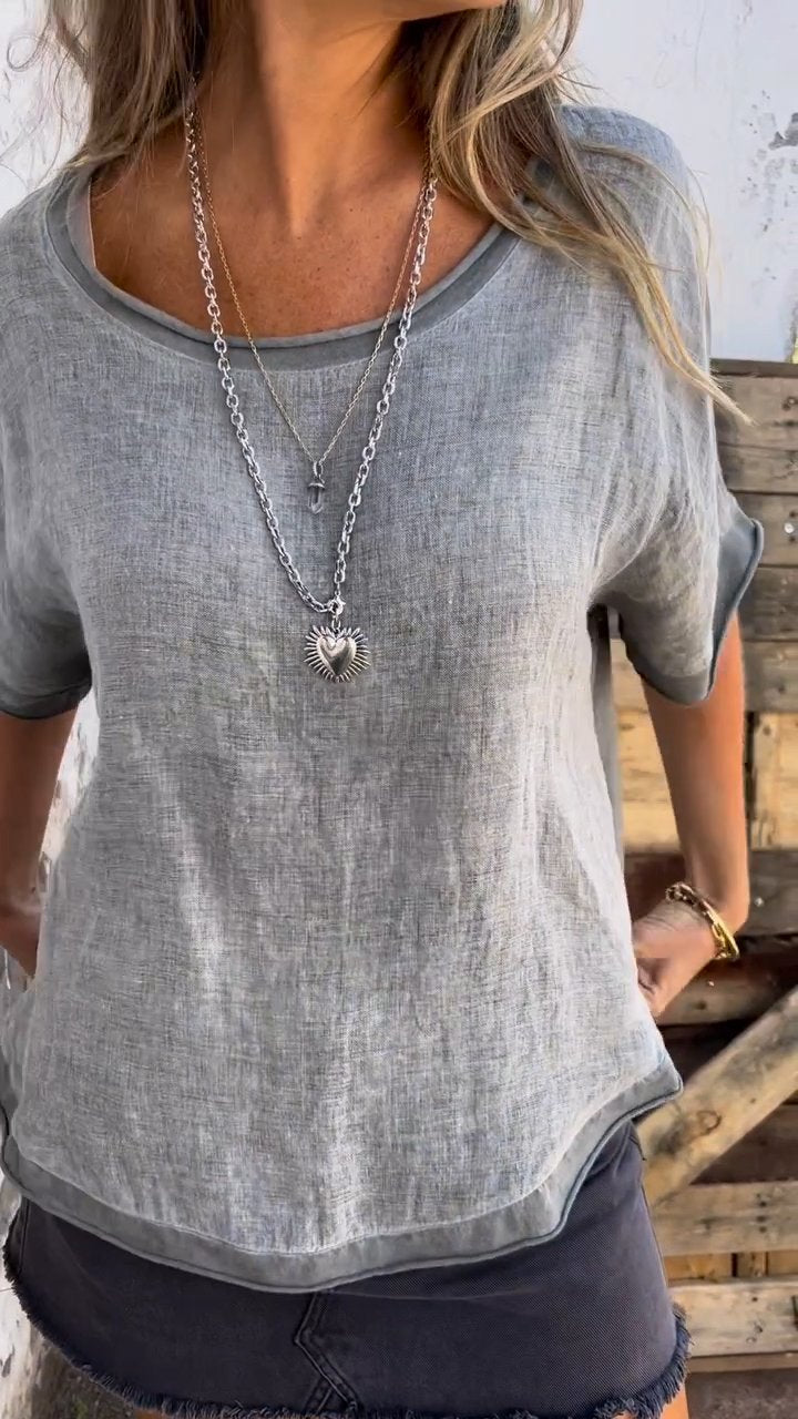 Casual Round Neck Short Sleeve Top gray