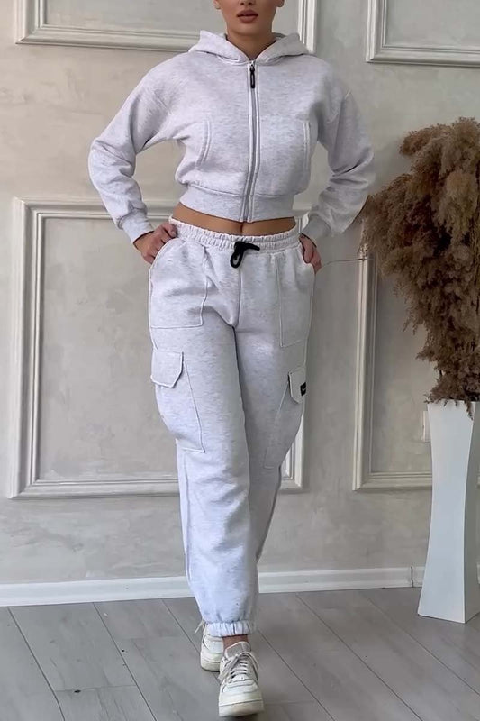 Women's Casual Hooded Sports Suit Gray