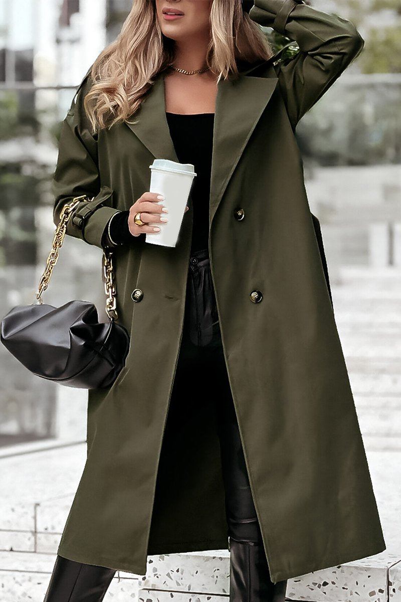 Women's Lapel Mid-length Sleeve Casual Windbreaker Coat