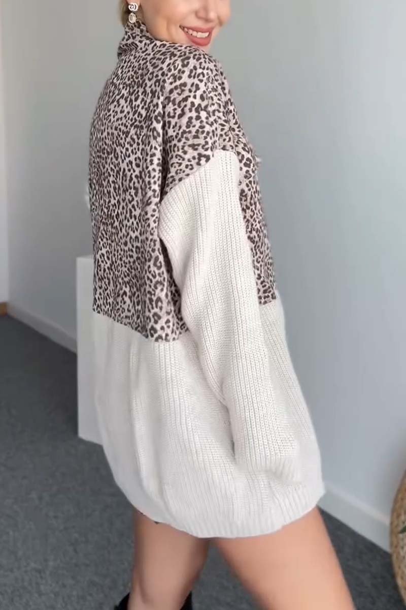 Women's leopard print patchwork cardigan