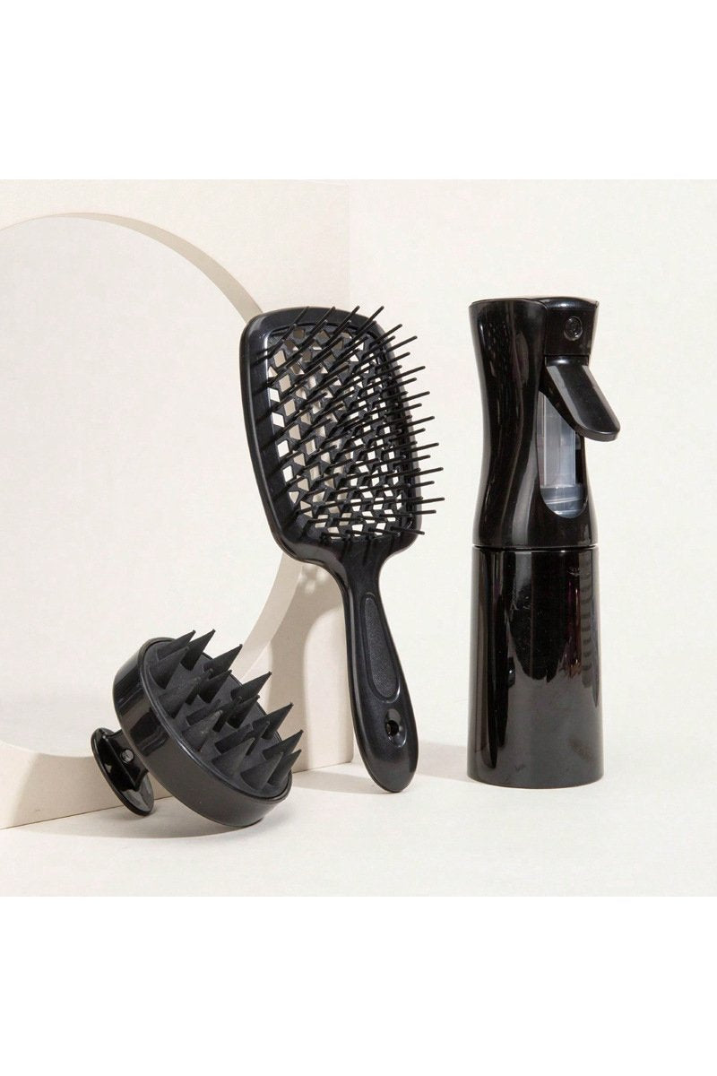 Women's Home Use Straight Hair Curly Hollow Comb Set black ABS