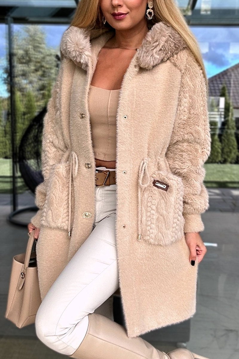 Women's Casual Solid Color Plush Jacket khaki