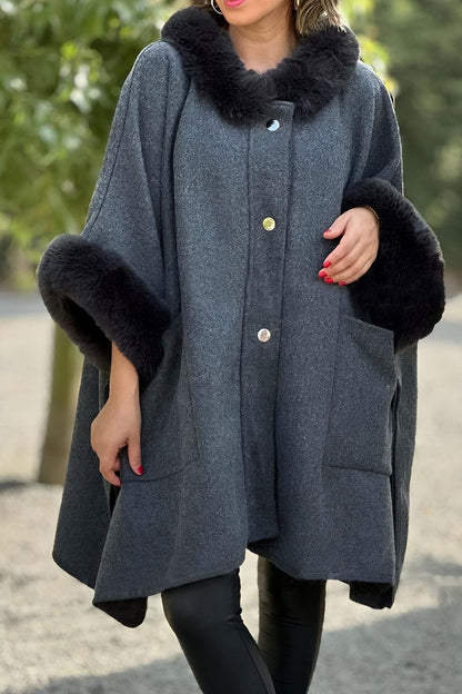 Women's Elegant Cuffs Terry Loose Coat Dark Gray