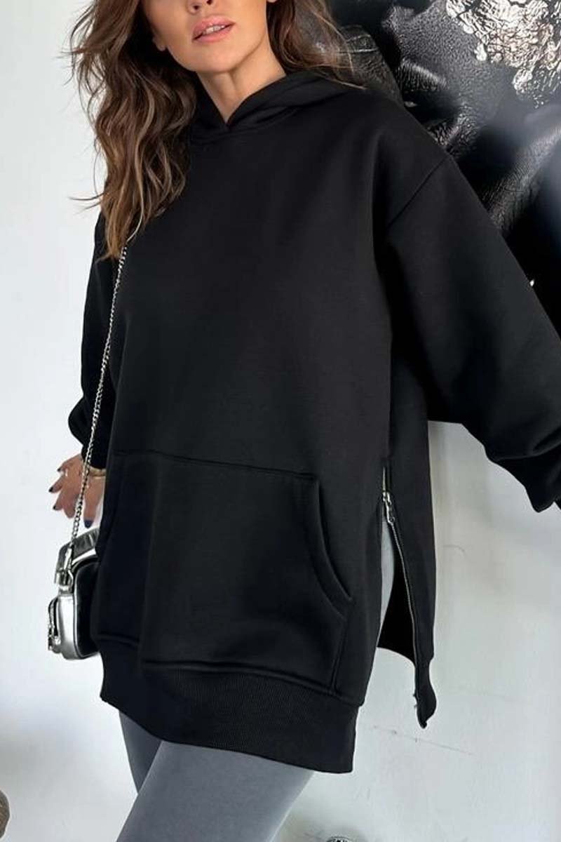 Women's Casual Side Zip Hooded Sweatshirt Black