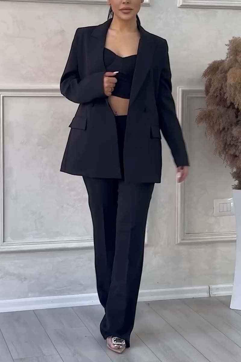 Women's fashion solid color three-piece suit Black