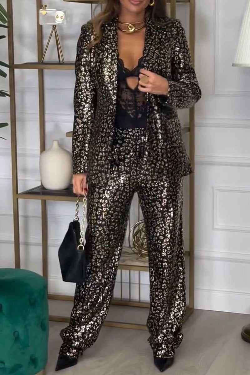 Women's Long Sleeve Sequined Two Piece Suit sequined