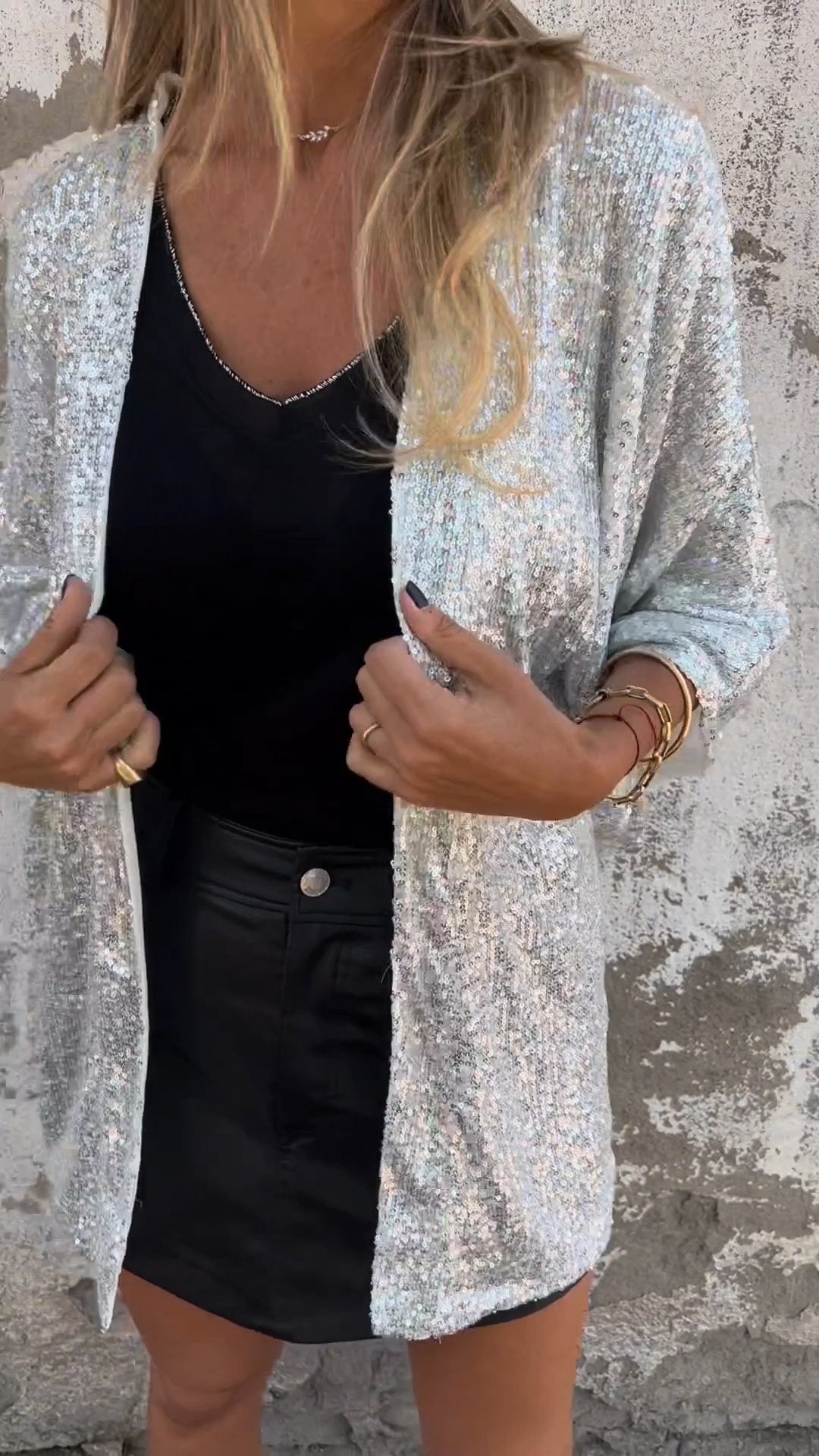 Mid-sleeve Sequined Cardigan Jacket