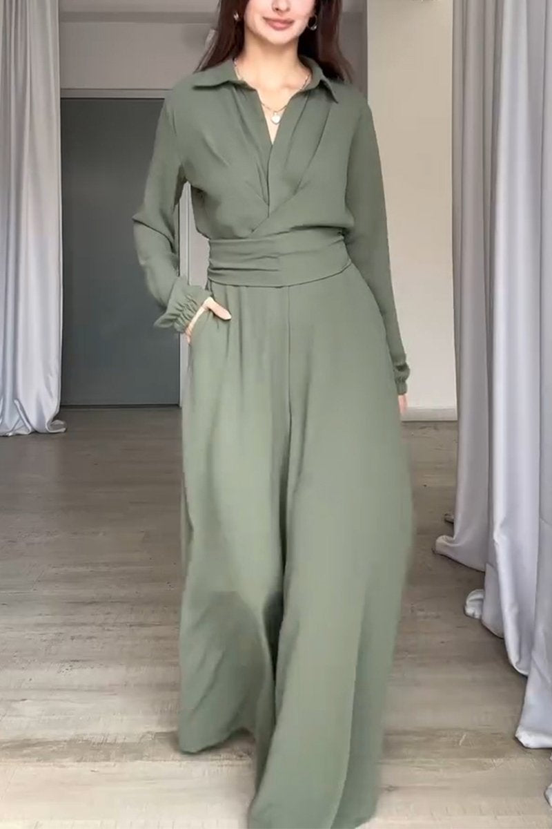 Women's Casual Lapel Loose Jumpsuit