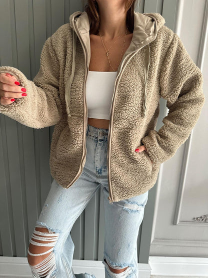 Women's Plush Long Sleeve Hooded Coat