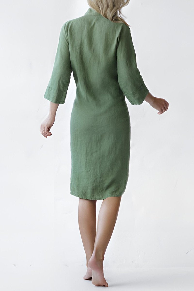 Women's Casual Solid Color Cotton and Linen Dress