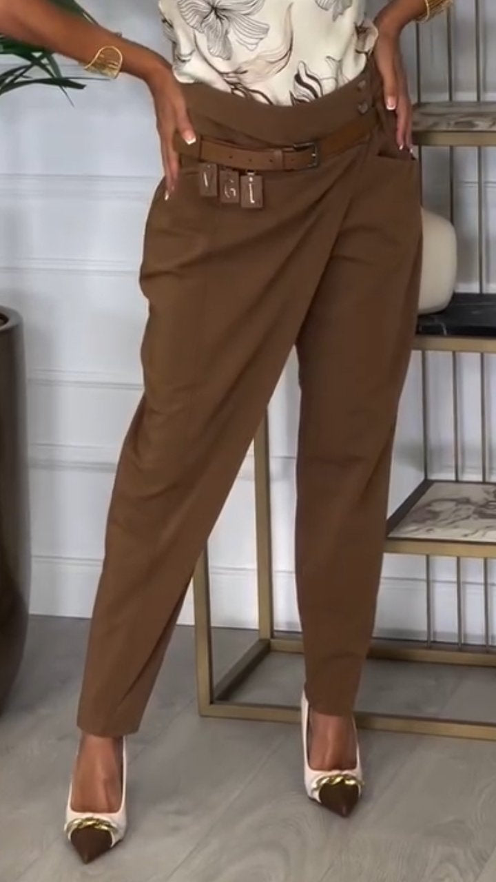 Women's Irregular Design Casual Trousers brown