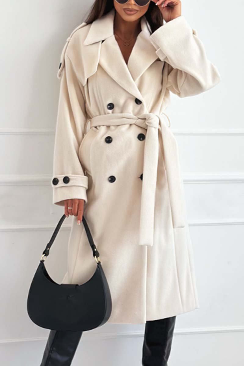 Women's Fashion Double Breasted Lace Up Coat Apricot