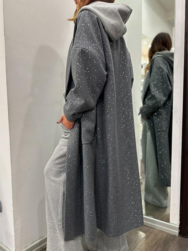 Women's Sequined Lapel Long Coat