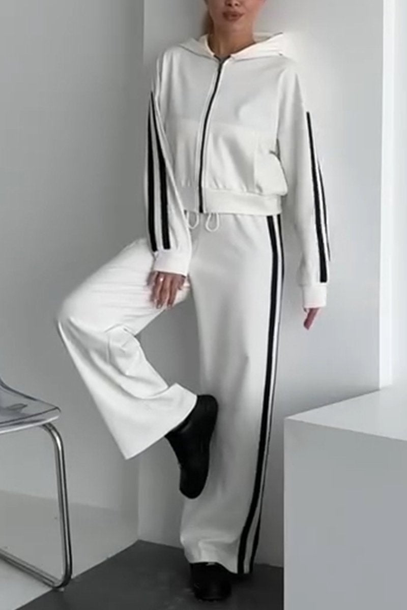 Women's Casual Hooded Sports Two-piece Suit white