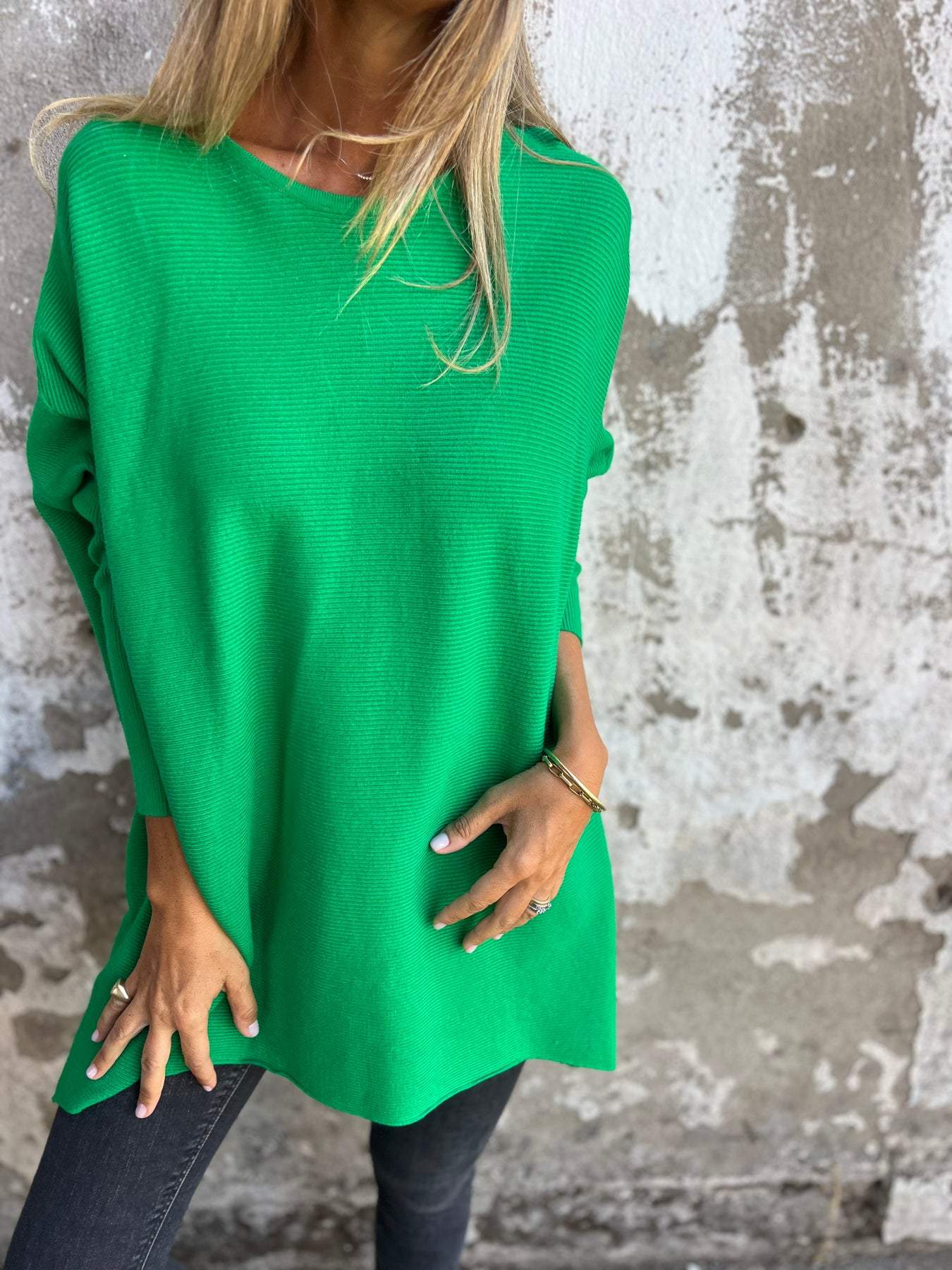 Round Neck Long Sleeve Knitted Top green