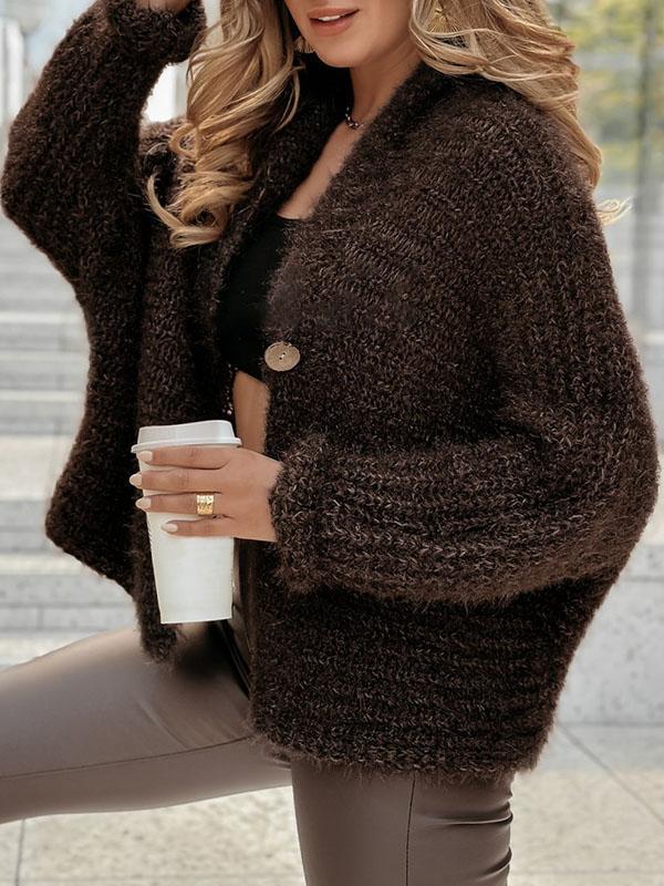 Women's Solid Color Cardigan brown