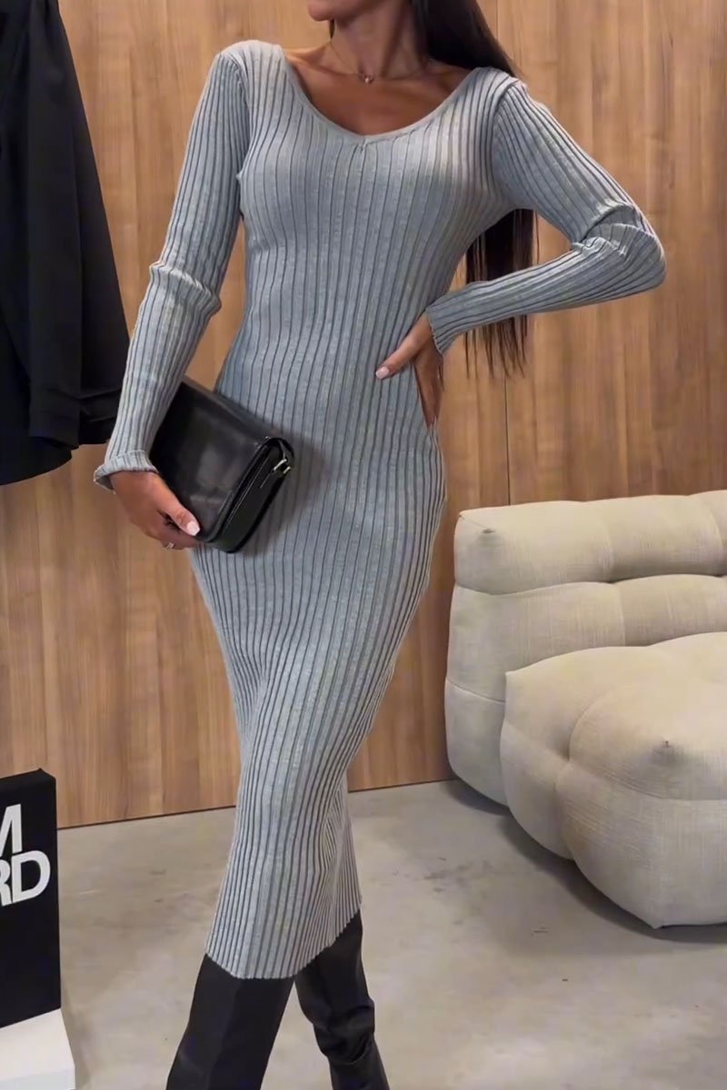 Women's Casual Solid Color Knitted Dress grey