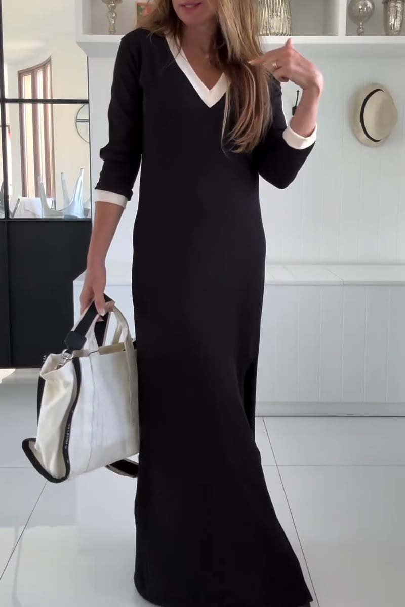 Women's Slim Fit V Neck T-Shirt Dress Black