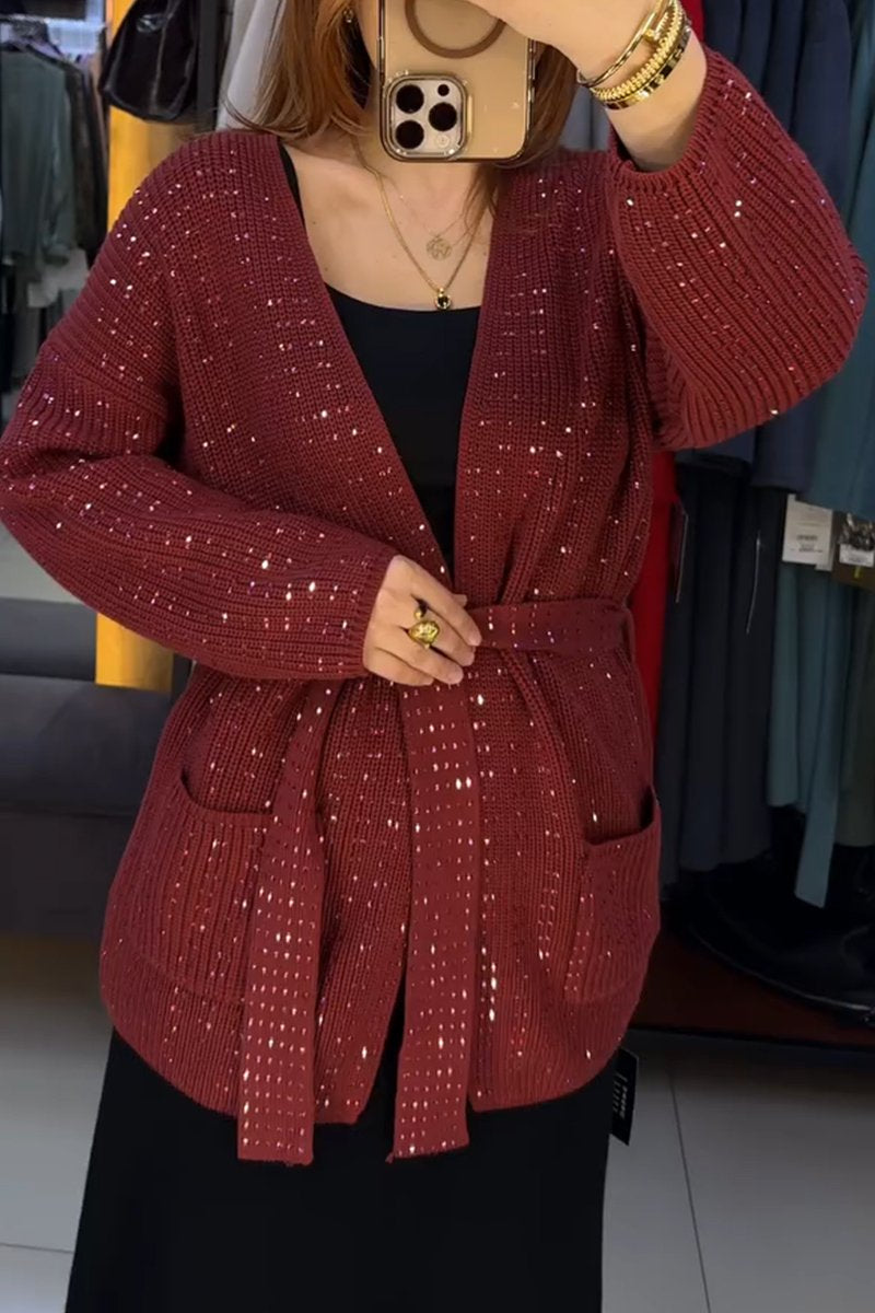 Women's Casual Solid Color Sequin Long Sleeve Sweater Cardigan