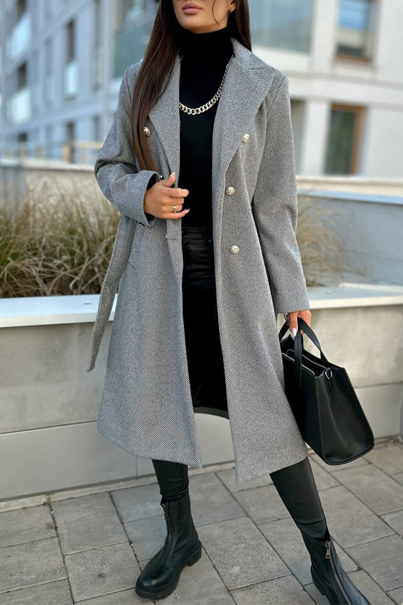 Women's Casual Lapel Long Coat gray